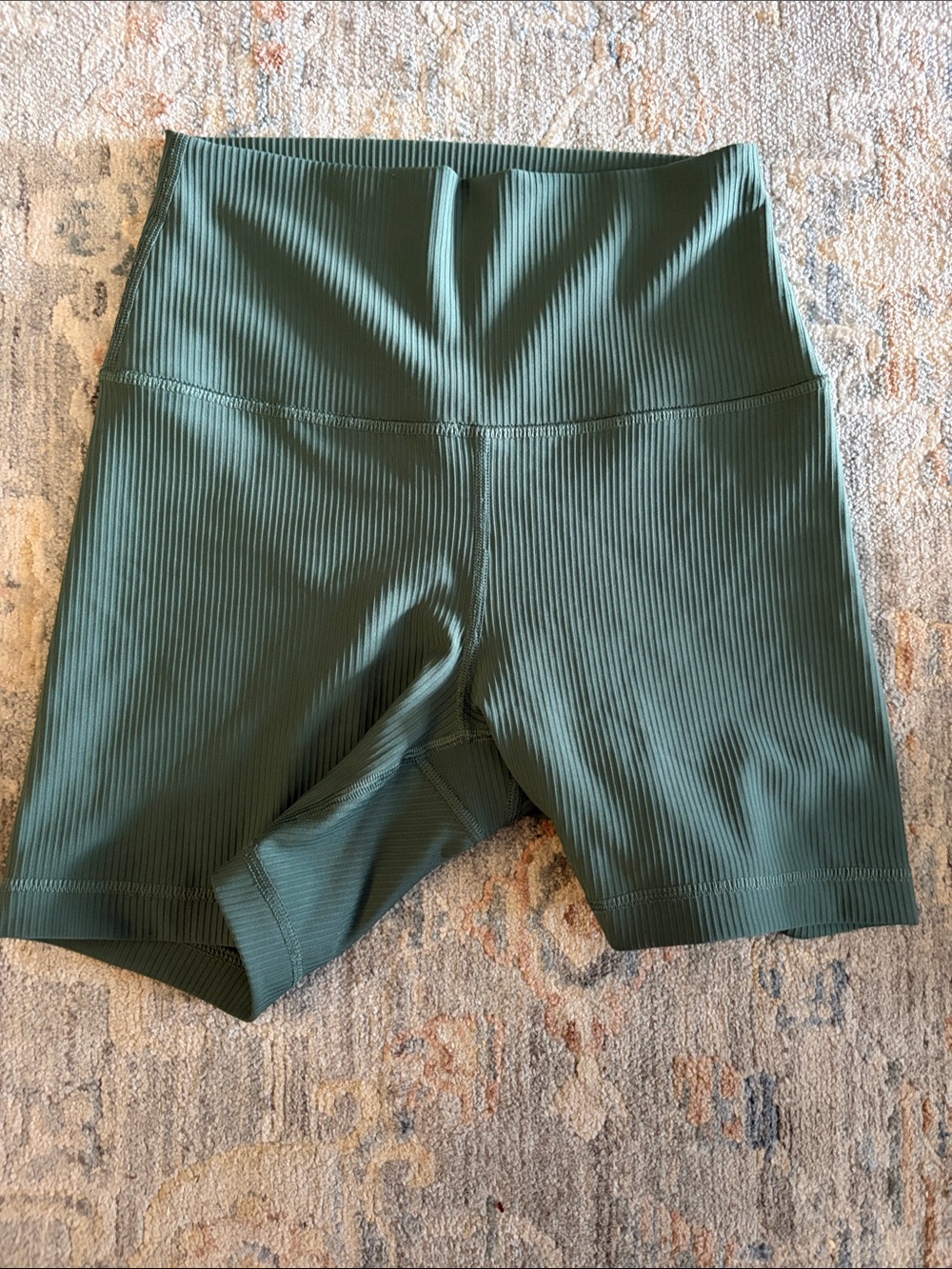 90 Degree By Reflex Ribbed High-Waist Green Bike Shorts